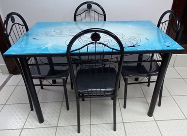 GLASS DINING TABLE A31-M202-3 WITH 4 CHAIR SET BLUE & BLACK BUTTERFLY - A. Ally & Sons
