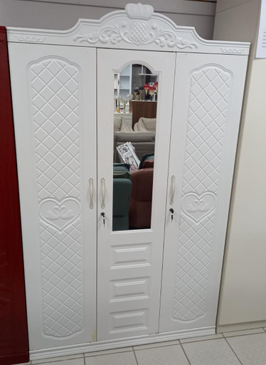 WARDROBE TRIPPLE METAL WITH MIRROR YL-6603-8 WHITE - A. Ally & Sons
