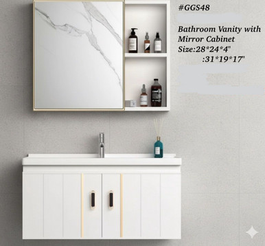 BATHROOM CABINET WALL HUNG WITH MIRROR WHITE GGS48 31"X19"X17 - A. Ally & Sons